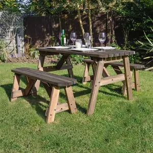 Oakham 5ft Rounded Picnic Table and Bench Set - L152 x W91 x H72 cm - Rustic Brown