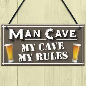 Red Ocean My Cave My Rules Man Cave Home Bar Pub Husband Hanging Plaque Shed Gift Sign