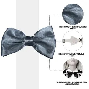 Light Grey Satin Polyester Bow Tie for Casual & Formal Wear, Wedding Party Accessory