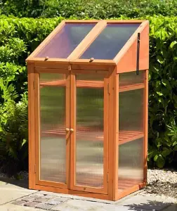 Wooden Greenhouse 3 Tier Mini Double Door Coldframe Indoor Outdoor For Growing Flowers, Plants, Growth House & Lockable lid