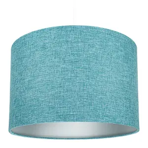 Contemporary and Sleek 12 Inch Teal Linen Fabric Drum Lamp Shade 60w Maximum