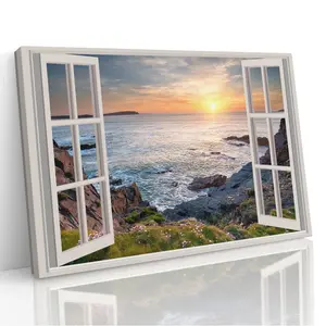 Cornish Coast Through A 3D Window View. Canvas Print Wall Art Picture 30" X 20"