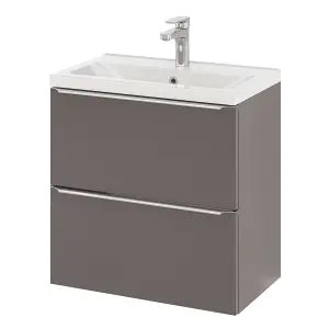 GoodHome Imandra Slimline Gloss Warm Grey Wall-mounted Bathroom Cabinet (H) 600mm (W) 600mm