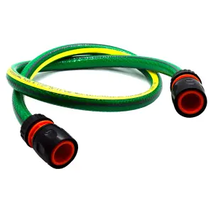 Garden Hose Pipe, 1 m / 3.2 ft Long + 2 x Connectors, Reinforced 6 Layer Non-Toxic 1/2" Watering Irrigation Hosepipe (Green)