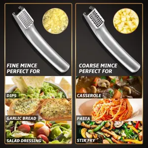 Gourmet Easy Stainless Steel Garlic Press with Two Detachable Handles - Fine & Coarse Garlic