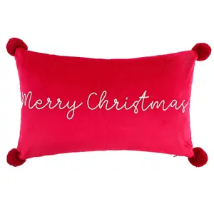 Red Merry Christmas Indoor Christmas Cushion (L)50cm x (W)30cm