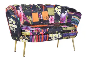 2 Seater Loveseat Small Sofa in Black Patchwork Fabric