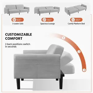 Yaheetech 3 Seater Convertible Sofa Bed - Light Grey