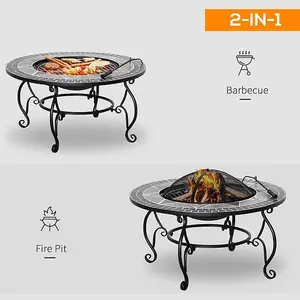 3-in-1 Outdoor Pit, BBQ Grill & Table - Mosaic Bowl