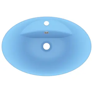 Berkfield Luxury Basin Overflow Oval Matt Light Blue 58.5x39 cm Ceramic