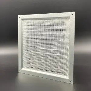 AirTech-UK Flat Metal Fixed Grille 200x200mm with FlyScreen - External/Internal Mounting for Ventilation & Air Conditioning