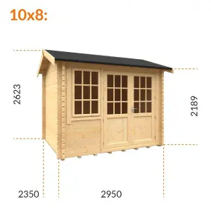 10ft x 8ft (2950mm x 2350mm) Horsforth "The Tallahassee Plus" 44mm Log Cabin With 1 Window