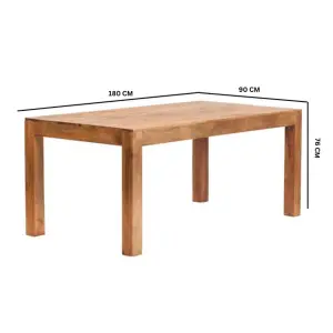 Dakota Light Mango Wooden Large Dining Table 6Ft (180Cm) Set With 2 Benches