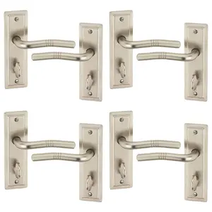 URBNLIVING 158mm Length 8 Pcs Nevada Metal & Satin Nickel Lever Latch Bathroom Door Handles Set