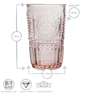 Bormioli Rocco - Romantic Highball Glasses - 340ml - Pack of 4 - Red