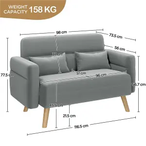 Yaheetech Light Grey 2-Seater Fabric Loveseat Sofa with Lumbar Pillows and Solid Wood Legs