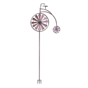 Penny Farthing Wind Spinner with Solar Powered LED Lights - Bronze Effect Outdoor Garden Light Up Decoration - H160 x W51 x D7cm