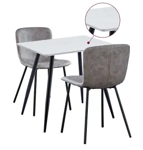 Hallowood Furniture Cullompton Small Rectangular Dining Table 80cm with 2 Grey Leather Effect Chairs