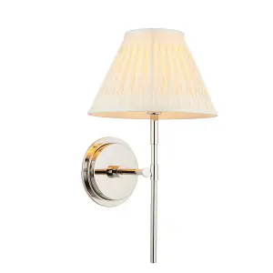 Luminosa Rennes & Chatsworth Wall Lamp with Shade Bright Nickel Plate & Ivory Silk