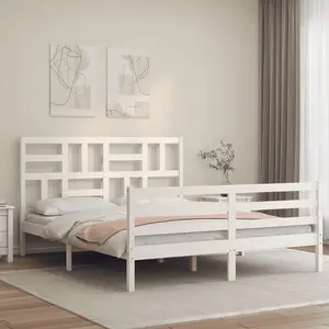 Berkfield Bed Frame without Mattress White King Size Solid Wood