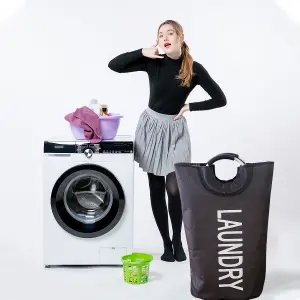 40L Black Collapsible Laundry Hamper with Padded Handles Foldable Laundry Basket