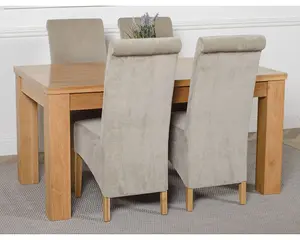 Dakota 152 x 87 cm Chunky Medium Oak Dining Table and 4 Chairs Dining Set with Montana Grey Fabric Chairs