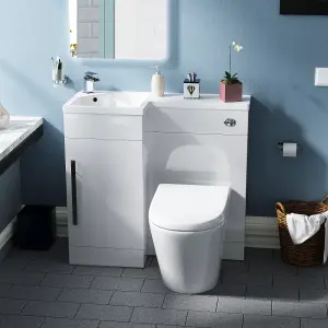 Nes Home Raven Left Hand 900mm Vanity Basin Unit, WC Unit & Ellis Back to Wall Toilet White