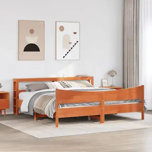 Berkfield Bed Frame with Headboard Wax Brown 180x200 cm Super King Solid Wood Pine