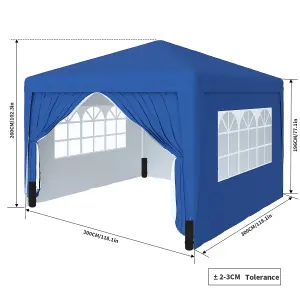 SunDaze Garden Pop Up Gazebo Party Tent Camping Marquee Canopy with 4 Sidewalls Carrying Bag Blue 3x3M