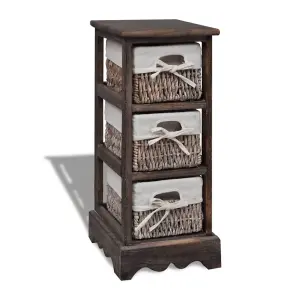 Berkfield Wooden Storage Rack 3 Weaving Baskets Brown