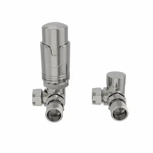 Rinse Bathrooms Designer Modern Corner Thermostatic Radiator Valve Pack for Towel Rails Satin Nickel TRV Set