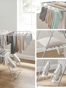 SONGMICS Clothes Airer, Foldable Clothes Drying Rack, Clothes Horse With Height-Adjustable Wings, Laundry Drying Rack