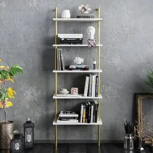 Iker 174cm H x 60cm W Stainless Steel Ladder Bookcase Gold/White