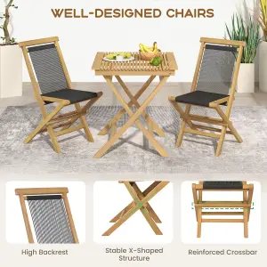 Costway Set of 2 Patio Folding Chairs Portable Garden Solid Teak Wood Dining Chairs