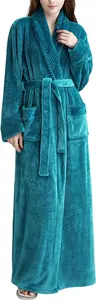 Kinloy Ladies Fluffy Fleece Soft & Cosy Dressing Gown Comfy Long Housecoats Terry Towelling Robe Lightweight Shaggy Luxury Full Length Bathrobe