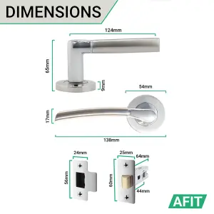 AFIT Internal Door Handle + Latch Set - Polished/Satin Chrome Duo Finish - 64mm Latch Boston Range