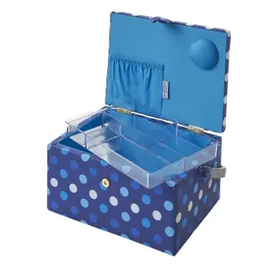 Medium Sewing Basket Navy Spot 18.5 x 26 x 15cm - Sewing Online GA1123M