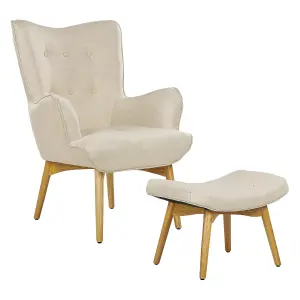 Wingback Chair VEJLE with Footstool Fabric Light Beige