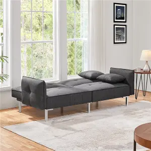 Yaheetech Dark Grey Fabric Convertible Sofa Bed with Adjustable Backrest