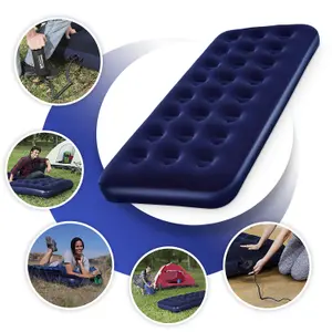 Inflatable Single Flocked Comfort Air Bed Camping Mattress Airbed Blue Travel