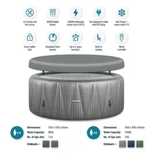 Wave Atlantic, 6-Person Inflatable Hot Tub, Integrated Heater, Grey Rattan