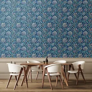 Hoopla Walls Honeysuckle Leaf Trail Navy Blue Smooth Matt Wallpaper