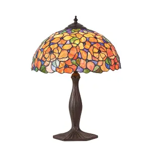 Luminosa Josette 1 Light Medium Table Lamp Dark Bronze, Tiffany Glass, E27