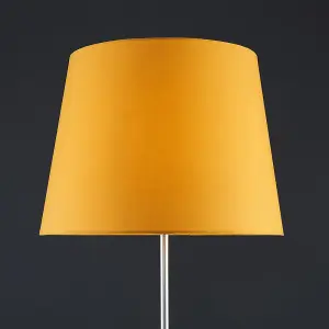 ValueLights Modern Standard Floor Lamp In Brushed Chrome Metal Finish with an Extra Large Mustard Tapered Shade