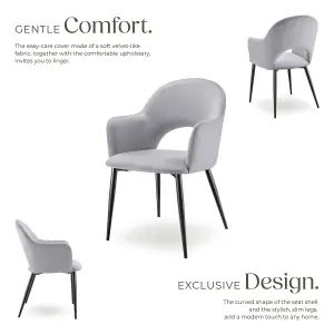 Dining Chair Sachel - padded armchair in velvet look, continuous backrest - light grey