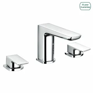 Nes Home Modern Designer Chrome Bath Tub Filler Taps Basin Mixer 3 Tap Hole Deck Mounted