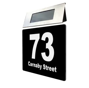 Personalised Aluminium House Plaque with Solar Light Customised with Your House Number and Street Name 200 x 130mm Black