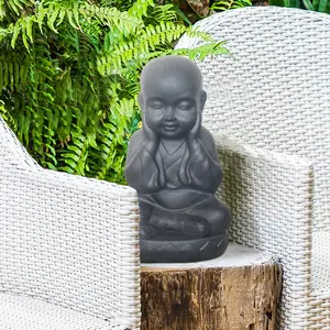 Buddha Statue Indoor and Outdoor, Grey Stone Effect Feng Shui Ornament, Buddha Baby Monk Figurine L20 W17 H35 cm