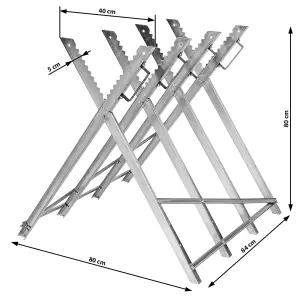 Sawhorse - steel with 4 stem holders, foldable with handles - grey