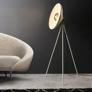 Luminosa Milan Complete Floor Lamp, Warm White, Brushed Brass Plate